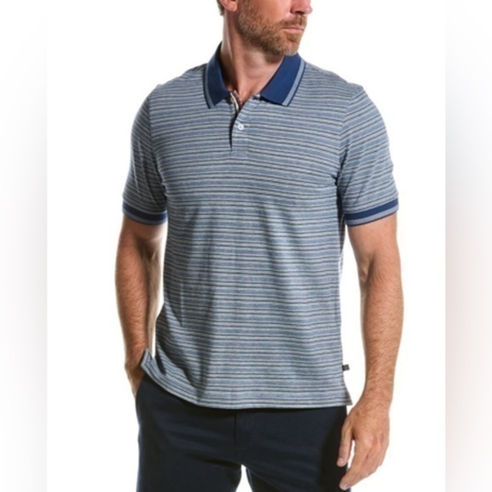 Ted Baker London quiet luxury blue striped fitted polo shirt regular fit size 7